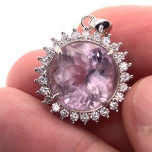 Pink Kunzite 12.90ct White Gold Finish Solid 925 Sterling Silver pendant